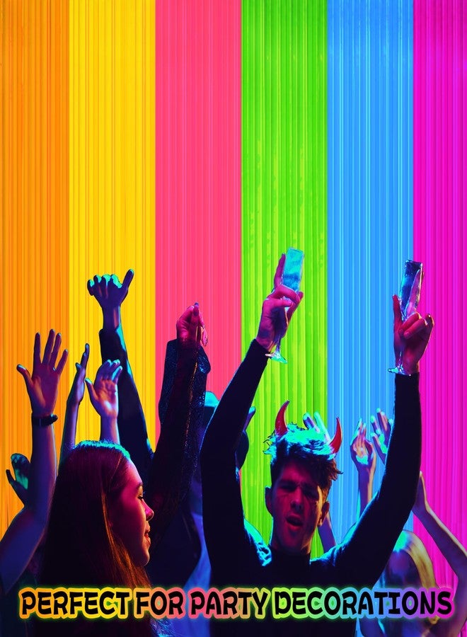 Demonwer 4 Pack Glow in The Dark Curtains Party Supplies 6.6 x 3.3 Ft Glow Tinsel Foil Fringe Curtains Colorful Patchwork Streamer Backdrop for Birthday Holiday Neon Party Decorations - Image 5
